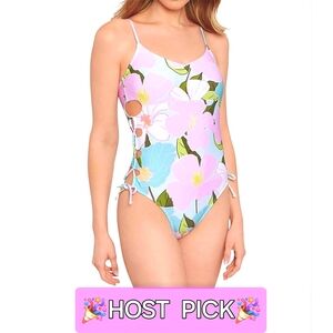NEW SALT + COVE Lovely Lilies Lace-Up One-Piece Floral Swimsuit NWOT